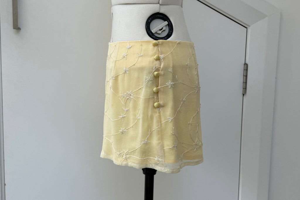 hand embroidered silk chiffon skirt in yellow